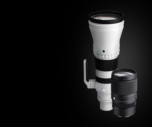 Sigma 300-600mm lens and 16-300mm lens on black