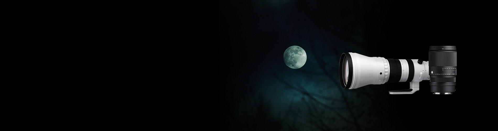 Sigma 300-600mm lens and 16-300mm lens with a moon in the distance