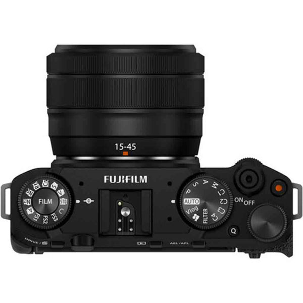 Top Side of the Fujifilm X-M5 with 15-45mm PZ Lens Kit Black