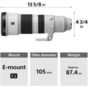 Physical Lens Specifications of the Sony FE 400-800mm f/6.3-8 G Lens